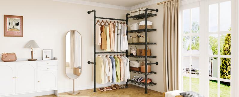 【Valentine's Day gift】ONBRILL Expandable Wall Mounted Closet System, Industrial Clothing Rack, Pipe Clothes Rack Garment Racks for Hanging Clothes, Heavy Duty Closet Organizers,Livingroom Bedroom Furniture