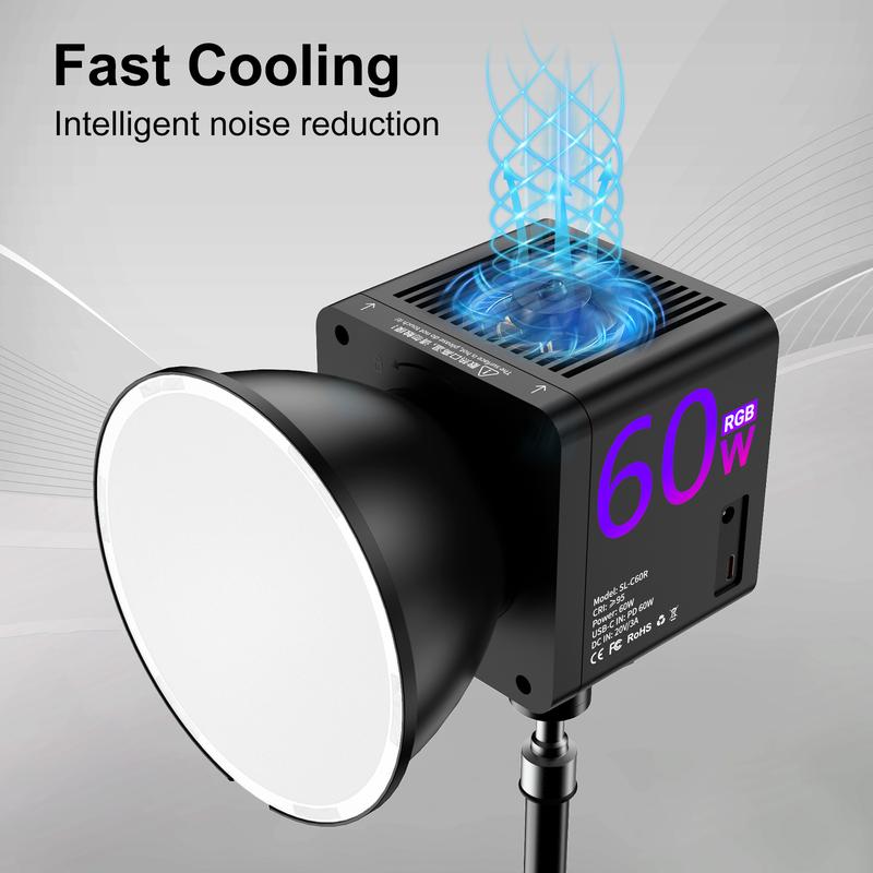RGB COB Video Light - Compatible with Tripod - 60W USB Charging - Wireless Fill Light, 24 Scene Modes, 13400mAh Battery (5-hour battery life) Suitable for Vlogs, Live Streaming, Photography, and Professional Studio Lighting