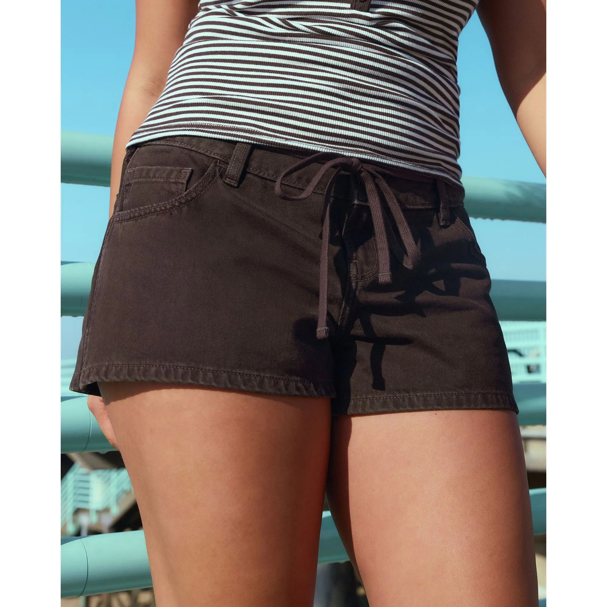 Hollister Low-Rise Tie Waist Brown Mini Jean Shorts