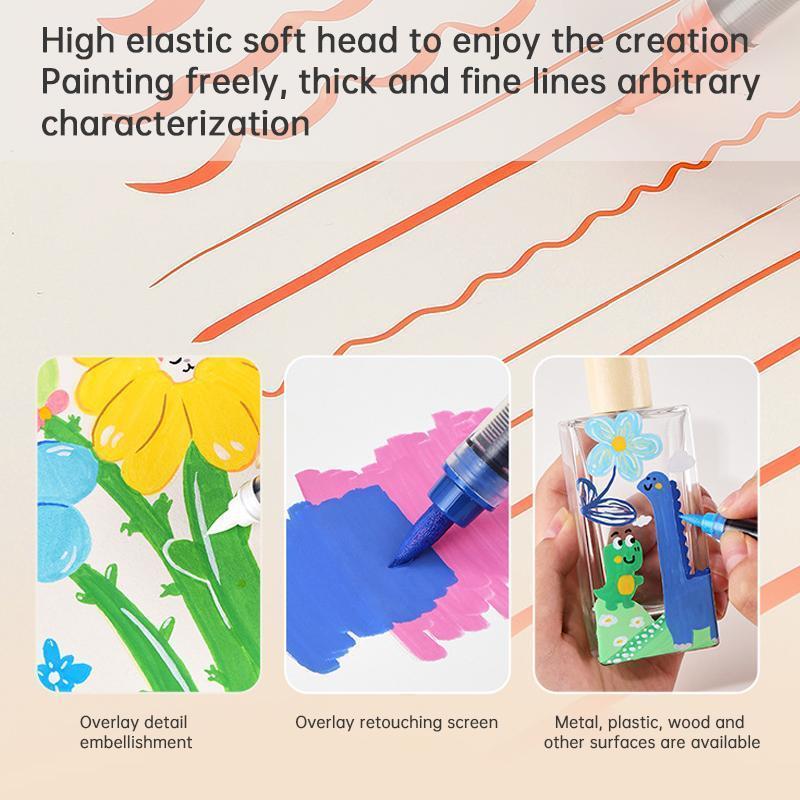 36Colors Acrylic Paint Markers, Brush Tip Paint Pens Acrylic Markers with Waterproof Long-Lasting Ink for Rock, Canvas, Fabric, Wood, Paper, Glass, Stone, Coloring Book DIY Crafts Art Supplies