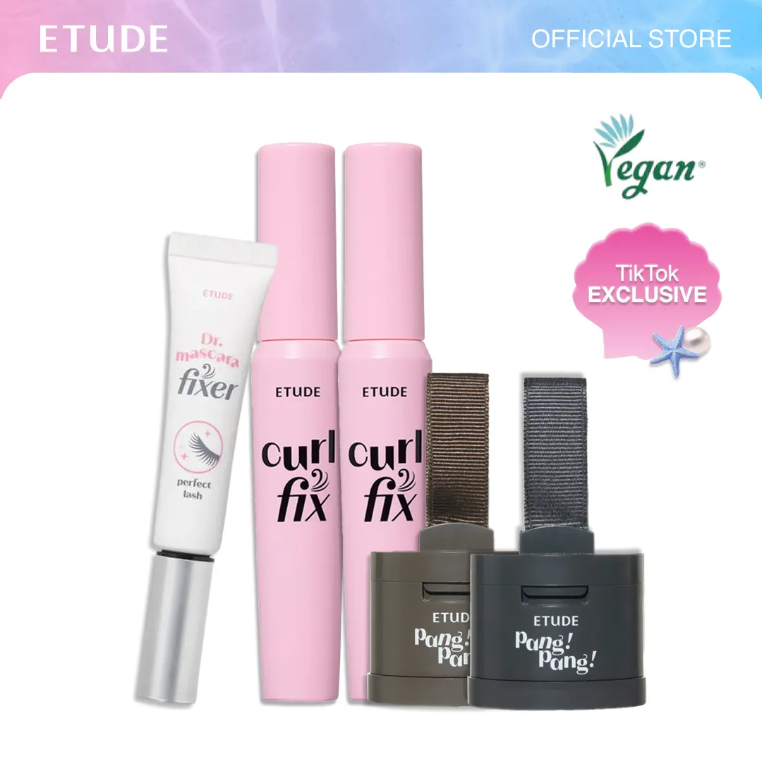 [ETUDE Official] K-POP Idol Ready Pro Set | 5 Piece Beauty Bundle | Dr. Mascara Fixer + 2 Curl Fix Mascaras + 2 Pang Pang Hair Shadows | TikTok Shop Exclusive