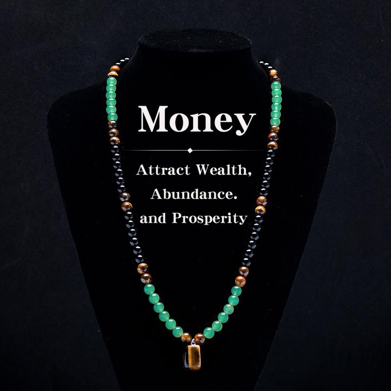 Money Attraction Necklace With GreenAventurine & Tiger Eye  Pendant Healing Crystal Stone ,Anniversary, Vacation &Theme Parties Jewelry Charms Abundance Crystal bracelet,Long Chain,Sweater chain,Ideal Gift Jewelry for Men and Women