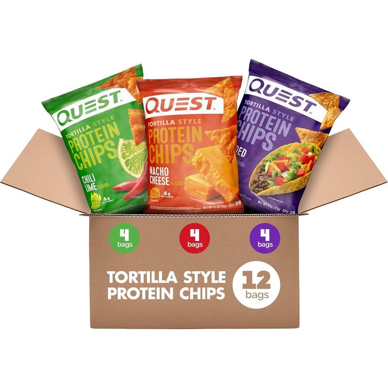 Quest Nutrition Tortilla Style Protein Chips Variety Pack, Chili Lime, Nacho Cheese, Loaded Taco, Low Carb, High Protein, Gluten Free, 1.1 oz (Pack of 12) Snack