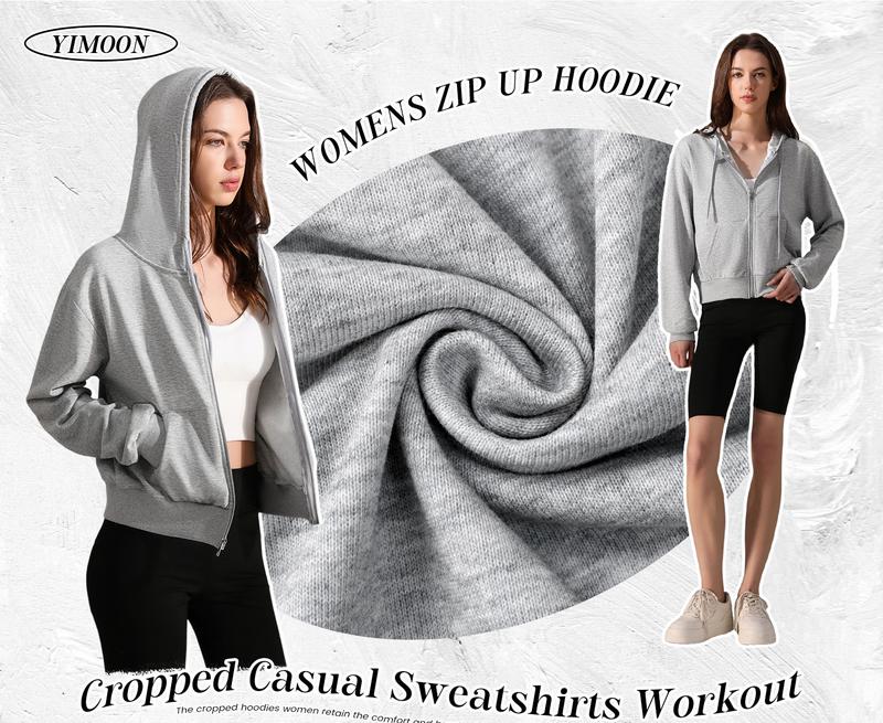 Yimoon Zip Up Hoodie Women Cropped Casual Sweatshirts Workout Long Sleeve Drawstring Hooded Jacket Crop Tops Stylish Versatile Comfort Functionality Yimoon Zip Up Hoodie Women Cropped Casual Sweatshirts Workout Long Sleeve Drawstring Hooded Jacket Crop Tops Stylish Versatile Comfort Functionality
