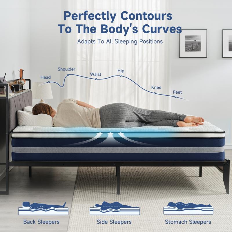 10/12 Inch Twin Full Queen Hybrid Mattress,Memory Foam and Individual Pocket Springs,Hybrid Mattress Medium Firmness for Pressure Relief, Motion Isolation & Support,Lumbar Support,CertiPUR-US Certified,Comfortable Sleep,Boxed mattress,Mattress Outlet