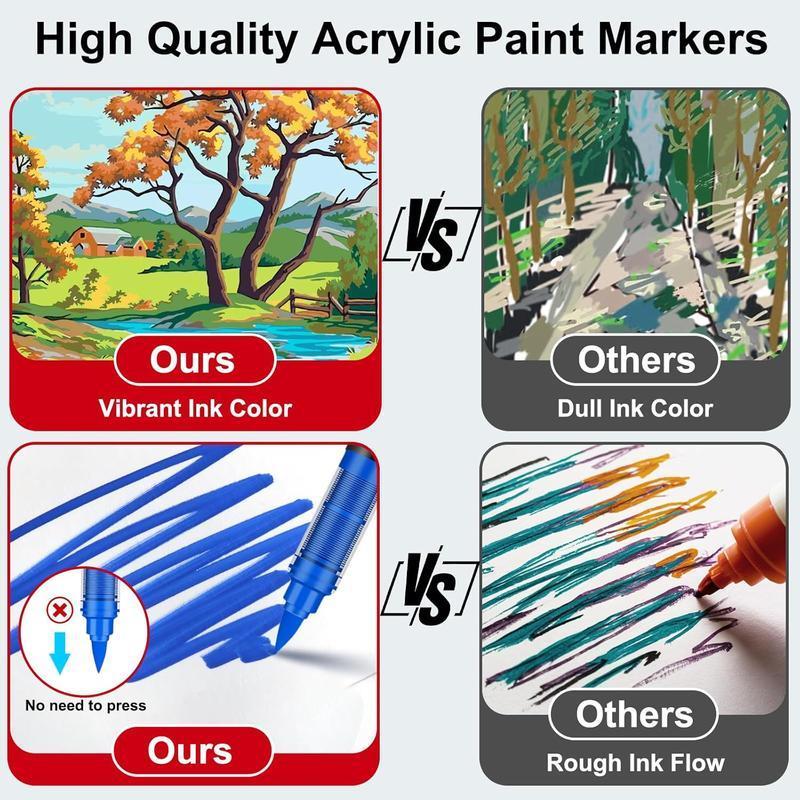 36Colors Acrylic Paint Markers, Brush Tip Paint Pens Acrylic Markers with Waterproof Long-Lasting Ink for Rock, Canvas, Fabric, Wood, Paper, Glass, Stone, Coloring Book DIY Crafts Art Supplies