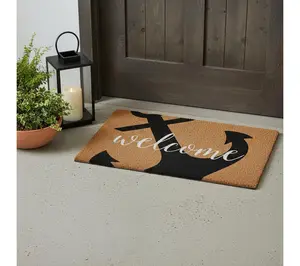 HomeRoots 24" X 36" Natural & Black Anchor Welcome Door Mat