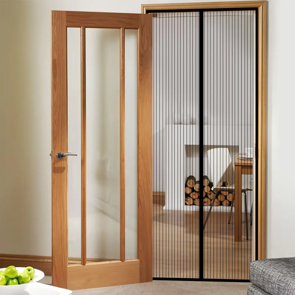 Heavy Duty Magnetic Fabric Screen Door - 1mm Dense Polyester Mesh, Quiet Auto-Close Strong Magnets, Hands-Free Bug Barrier, Easy Install with Velcro & Push Pins, Pet-Kid Friendly for Patio, Door Entrance Decor, Split Panels