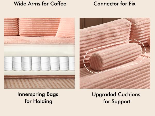 HOOOWOOO 106" Modular Pink Cloud Couch with Chaise Lounge, 【2 Packages Shipping】Modern Sectional Boneless L-Shaped Modular Plush Corduroy Sofa for Living Room Bedroom, No Assembly Required, Pink