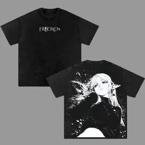 Frieren Anime Double Printed Vintage Tee Unisex Oversize Anime Manga Heavyweight Cotton T-shirt