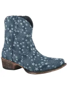 Women's Stone Wash Denim Western Booties Snip Toe - 09-021-1567-2429 Bu