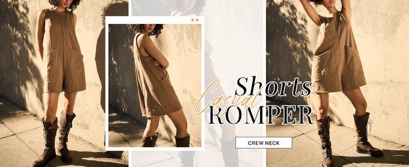 WoodBerry Women's Casual Sleeveless Romper Summer Beach Vacation Stretchy Onesie Round Neck Loose Shorts Jumpsuit with Pockets for Daily Wear