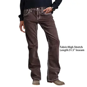 Flamingals Stitch Detail Mid Waist Straight Leg Pants Womenswear