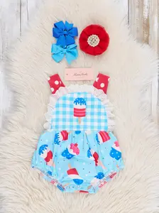 Popsicle Gingham Patriotic Ruffle Bubble Romper