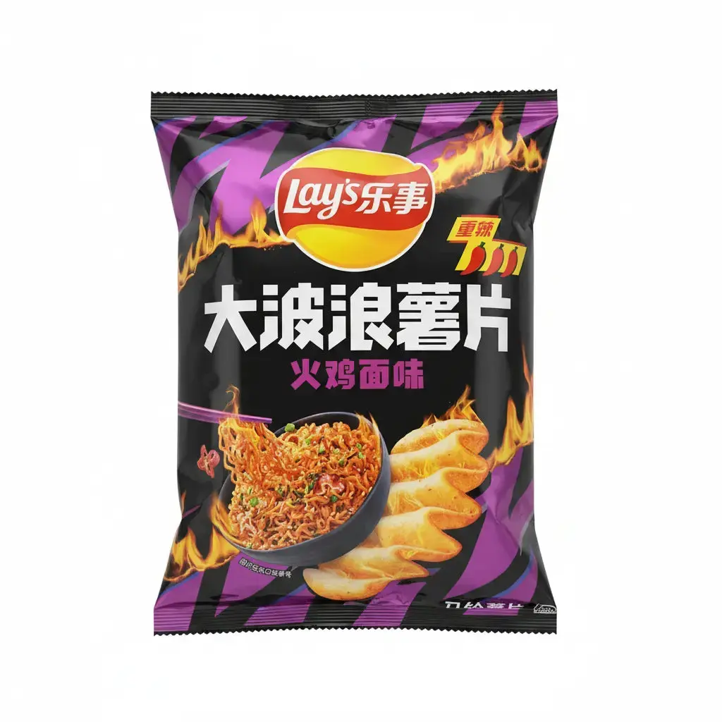 Lay's Spicy Ramen Flavor Bite-Sized Crispy Snack Chips - Chili Flavored, Crunchy ASMR, Ambient, Versatile, 70g