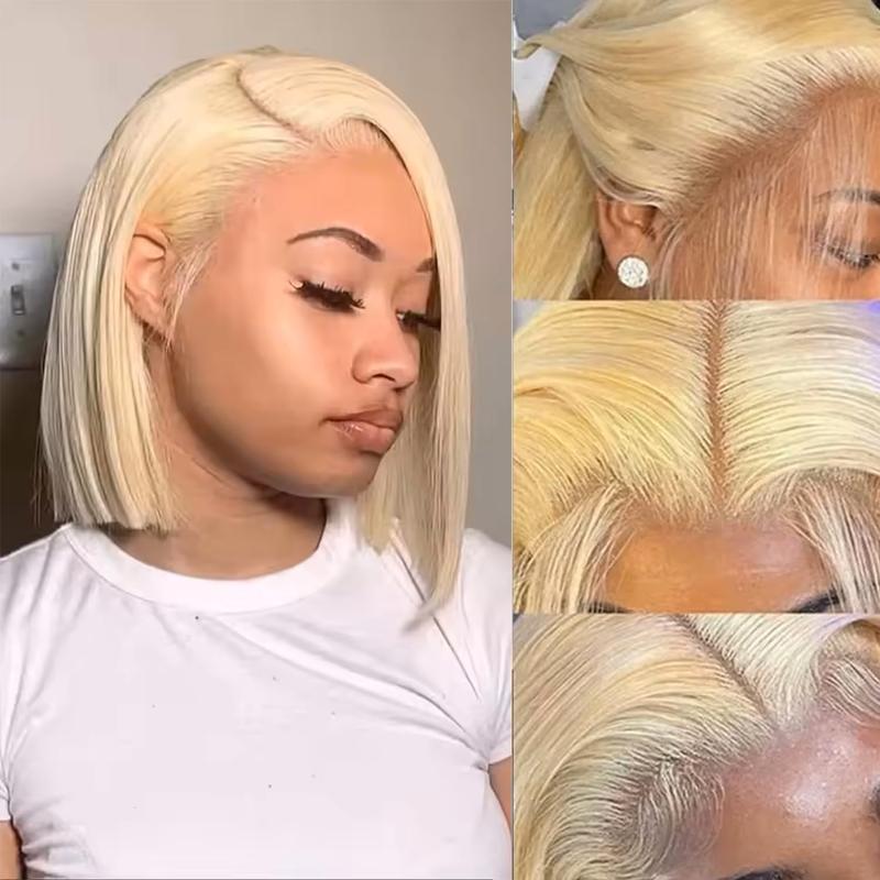 13x4 HD Lace Frontal Short Straight  613 Blonde Bob Wig Human Hair Lace Front Bob Wigs for Black Women Human Hair Pre Plucked Middle Part Black Color Bob Wigs