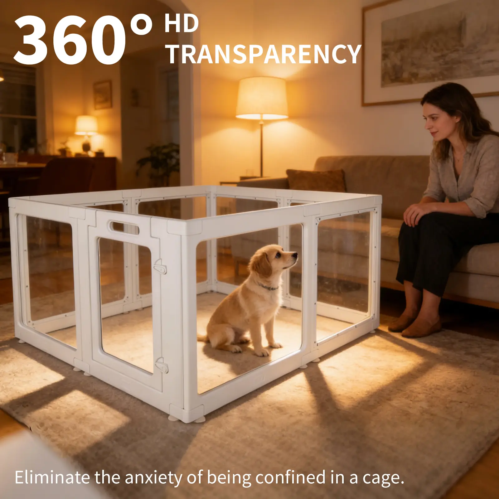 Clear Acrylic Dog Playpen Indoor, Transparent Fence for Puppy Rabbit and Cat, Easy Assemble Plastic Playard 8 Panels ,10 Panels ,12 Panels