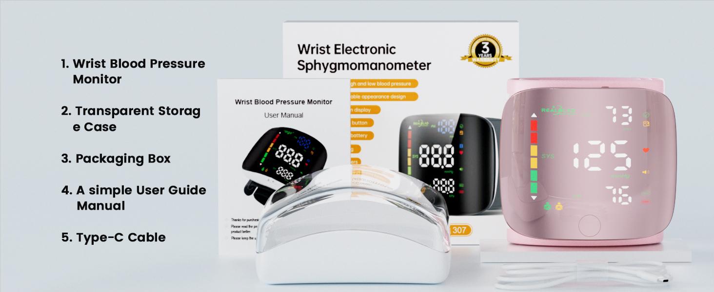 Ziqing Wrist Blood Pressure Monitor - LED Display, Touch Screen Cuff, 99x2 Reading Memory, Carrying Case for Home Healthcare, Daily Use, Mens Gifts