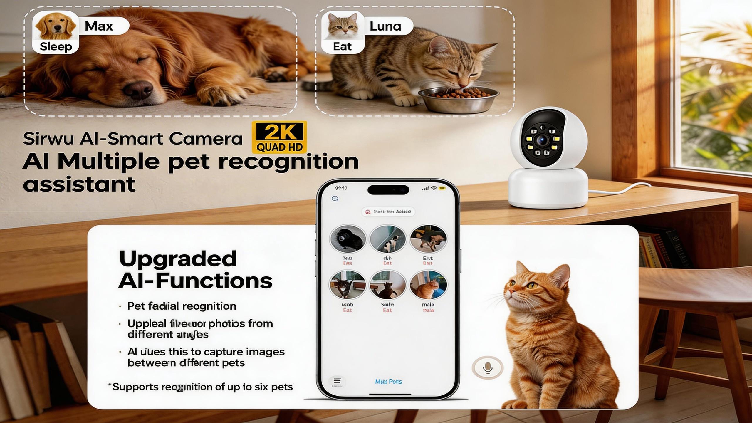 【2PC Pet Monitoring】Hawkray Smart Pet Monitor for Multi-Pet Homes 360° Coverage 3MP 2K HD AI Pet Recognition 2-Way Audio Home Security Ultra-HD View