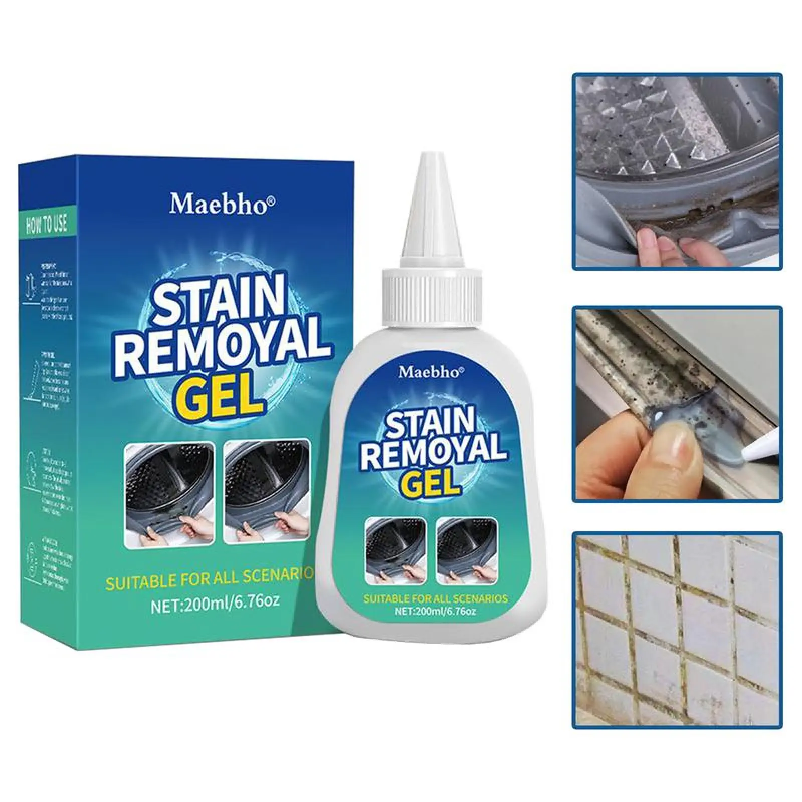 200ml Mold & Mildew Stain Remover Gel, Thick Non-Drip Versatile Home Cleanser, Effective for Tile Grout & Washing Machines, 6-Month Shelf Life Household Cleaning Tool, Cleansing