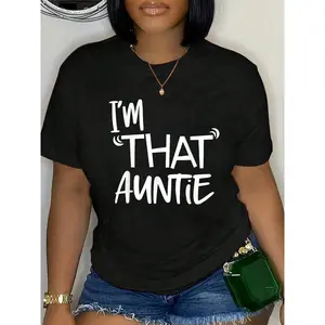 100% Cotton I'm That Auntie Funny Best Aunt Tee T-Shirt Women's Summer Classic Soft Crew Neck Tee Tops