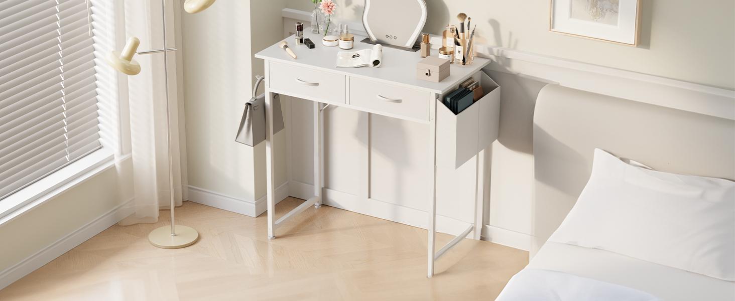 Computer Desk Home Office Bedroom Writing Study PC Table with Storage Space Fabric Side Bag Headphone Hook Metal Frame Adjustable Feet