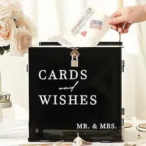 Black acrylic card box with slot and lock; DIY large wedding card boxes for reception; elegant money envelope gift cards box for parties, weddings, birthdays, baby showers, and graduations; table decor