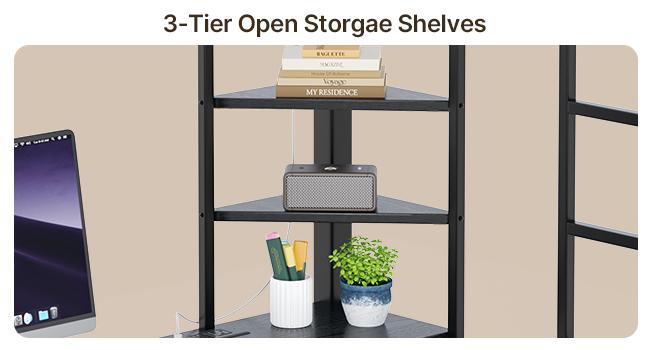 Gizoon Loft Bed Twin Size with Desk & LED Lights Heavy Duty Metal Frame Storage Shelves No Box Spring Needed Brown lead rgb light