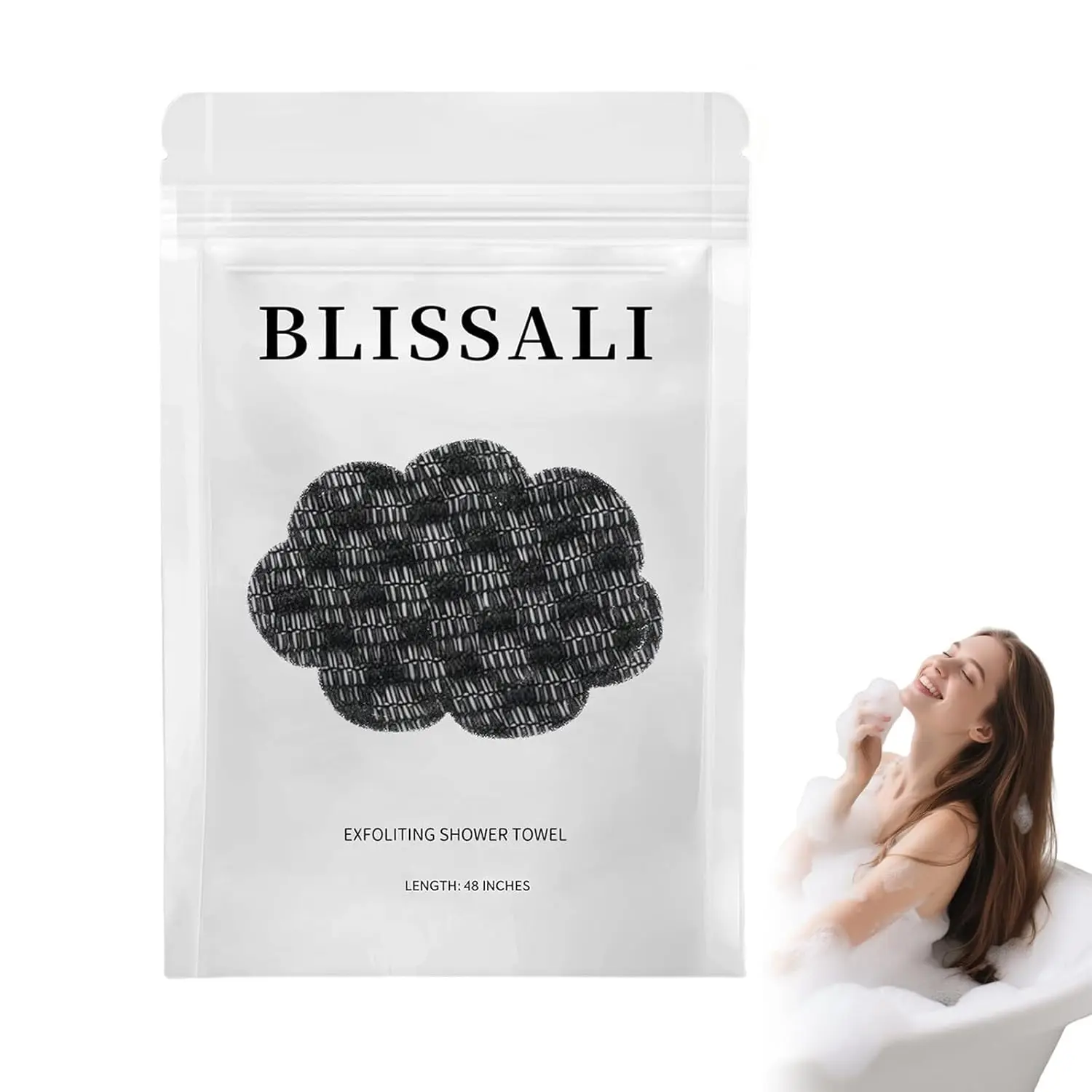 Blissal Exfoliating Shower Towel, 2-in-1 Exfoliating Towel, Premium Scrub Wash Cloth for Body Face, Blissal exfoliatings Towels-Body Scrubber with 2 Sides for All Skin Types (Black)