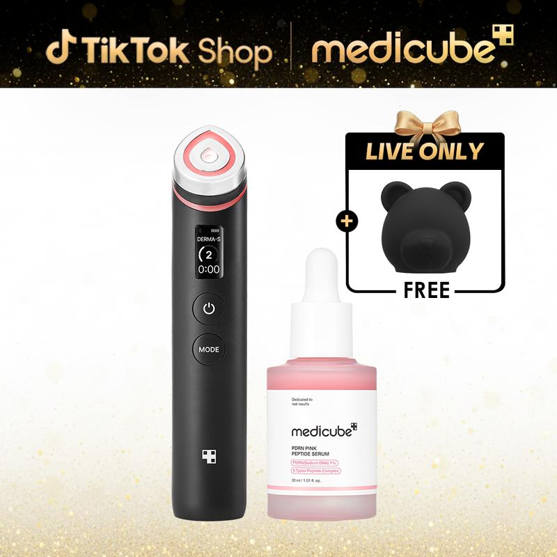 [LIVE Exclusive] [medicube] Booster Pro Black Bear Edition w/ SkincareㅣDeep Vita C Capsule Cream, Collagen Jelly Cream, Kbeauty Viral Glass Glow Device for Glowy Glass Skin Medicube