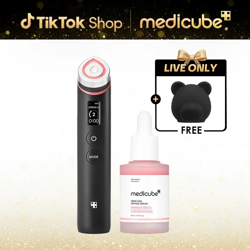 [LIVE Exclusive] [medicube] Booster Pro Black Bear Edition w/ SkincareㅣDeep Vita C Capsule Cream, Collagen Jelly Cream, Kbeauty Viral Glass Glow Device for Glowy Glass Skin Medicube