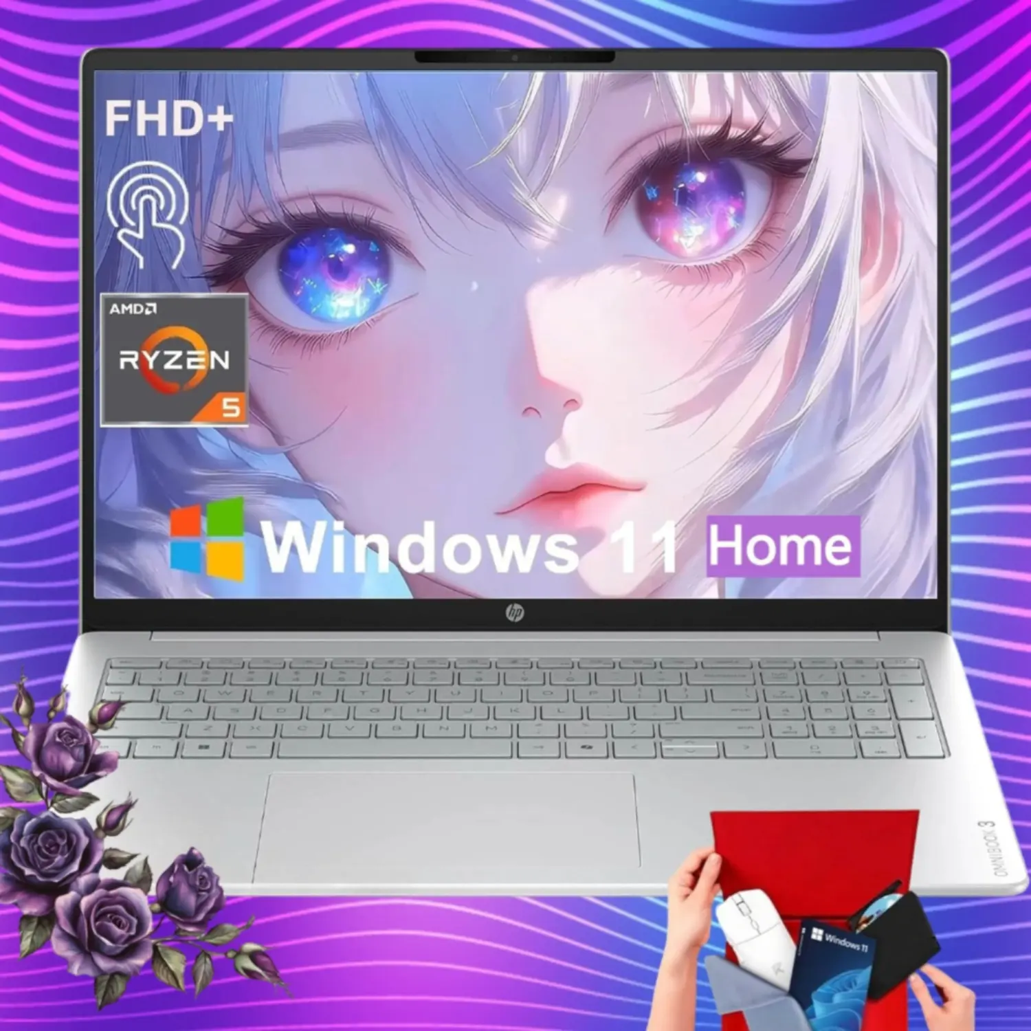 HP OmniBook 16'' 2K IPS Touchscreen Laptop 2026 Edition, AMD Ryzen 5 40, Up To 8GB RAM, 512GB SSD, Radeon 610M Graphics, FHD Camera, Copilot AI, Windows 11 Home, For Business Use, Bundle Accessories