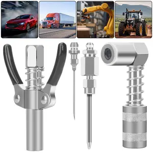 4Pcs Grease Gun Fitting Kit - Double Handles Grease Gun Coupler,90 Degree Adapter,Grease Needle,Compatible with standard 1/8" NPT grease guns ,car stuff