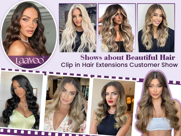 LaaVoo Clip in Hair Extensions Real Human Hair Silky Straight Clip in Extensions real human hair TikTokShopBacktoSchool Hairpiece