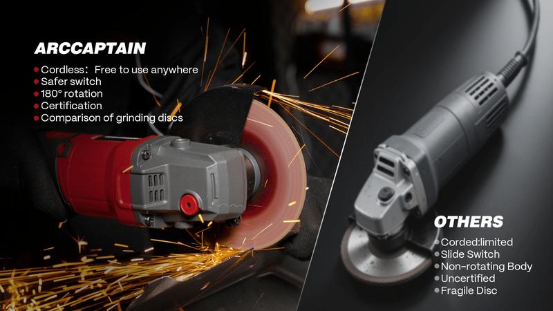 ARCCAPTAIN Angle Grinder Kit, 4-1/2 to 5",【Paddle Switch】9500RPM 1200W Brushless Power Motor Cordless Angle Grinder with 2PCS 4.0AH Batteries, 180°Rotatable Grinder Tool for Cutting/Grinding/Polishing, Holiday Haul, Best Christmas Gift for Men and Dad