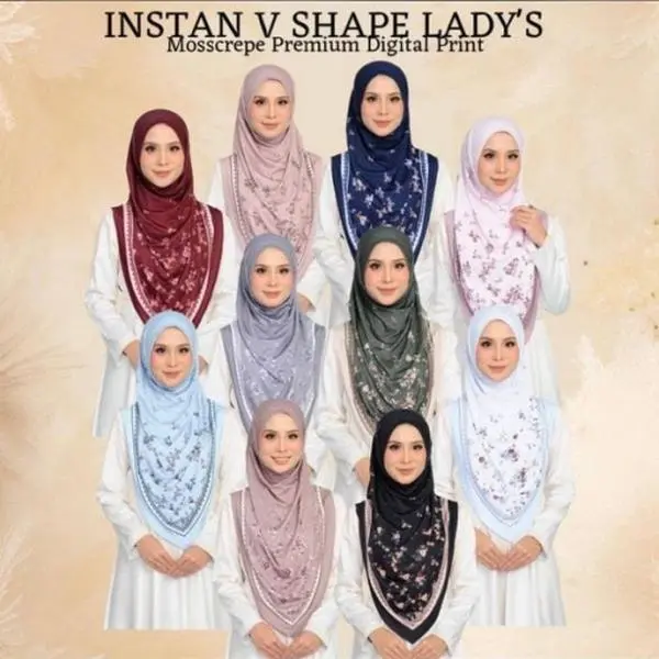 Instant V Shape Floral Ironless Hijab