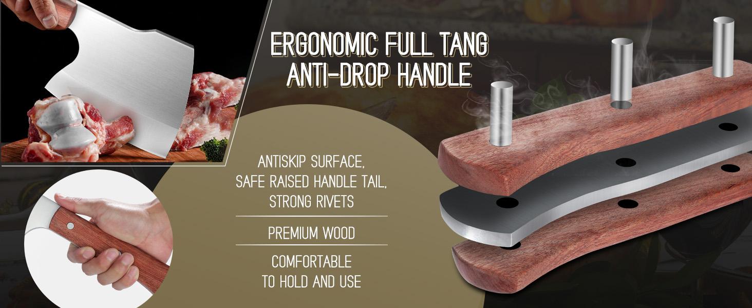 ROCOCO Meat Bone Cleaver Knife for Heavy Duty Butcher Axes - Hand Forged Full Tang Chopper, Silver, Ideal for Kitchen Use