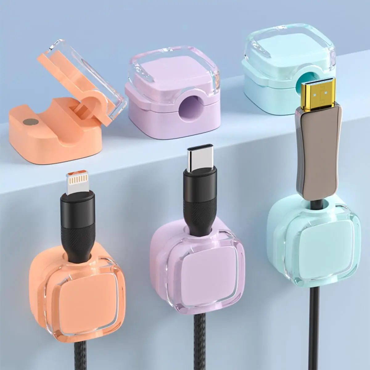 6 Pack Magnetic Cable Clips – Adjustable Cord Holder for Desk, Nightstand, Car, Office | Adhesive Cable Clips & Wire Clips for Cable Management | Organize Charger Holders for Cords, Phone Cord Holder