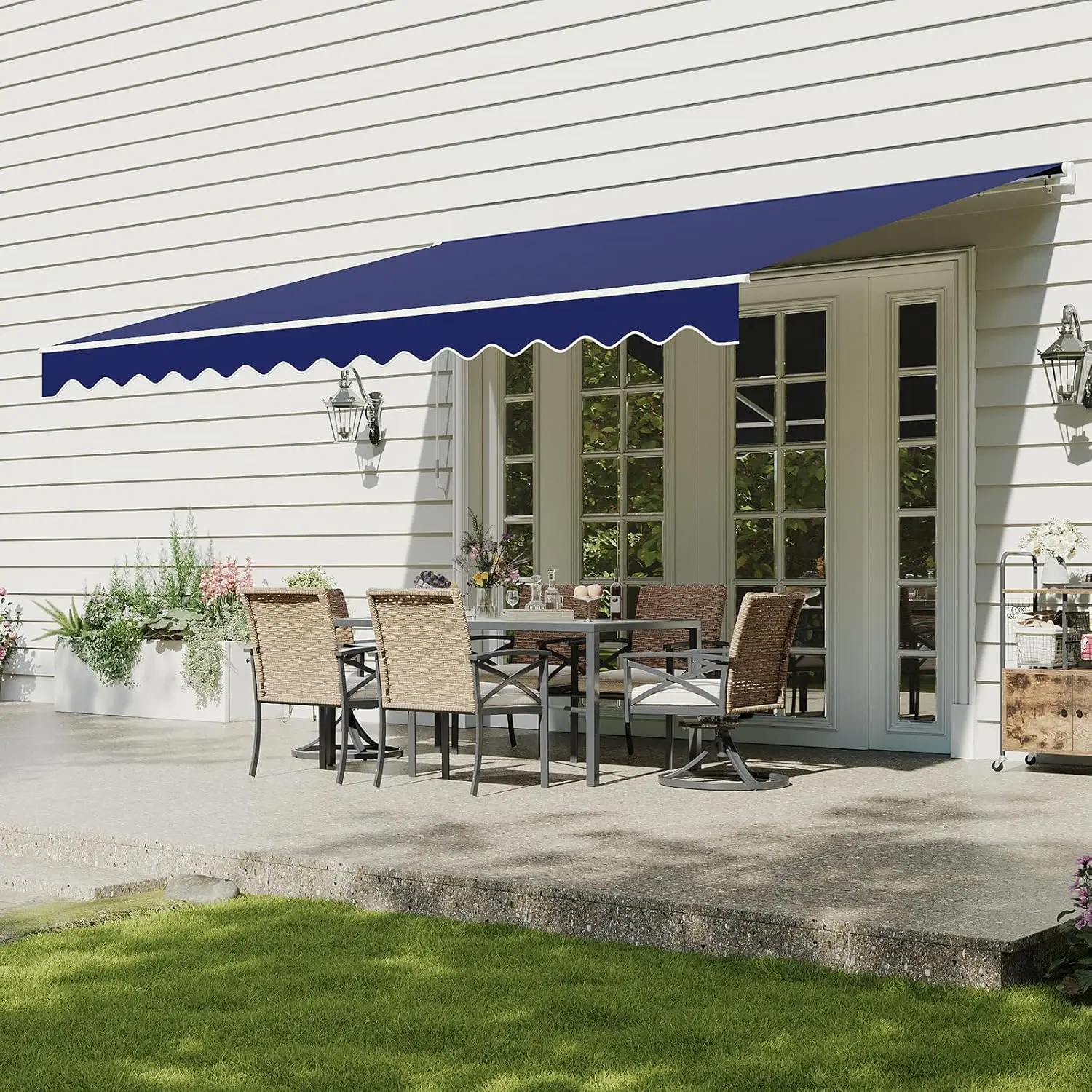Aoxun Manual Retractable Patio Awning - 12x10 FT, Crank Handle, Waterproof PA-Coated Polyester Fabric, Sun Protection, Lightweight, Heavy-Duty, for Backyard Deck Window, Outdoor Cloth Parasols & Canopies & Shade