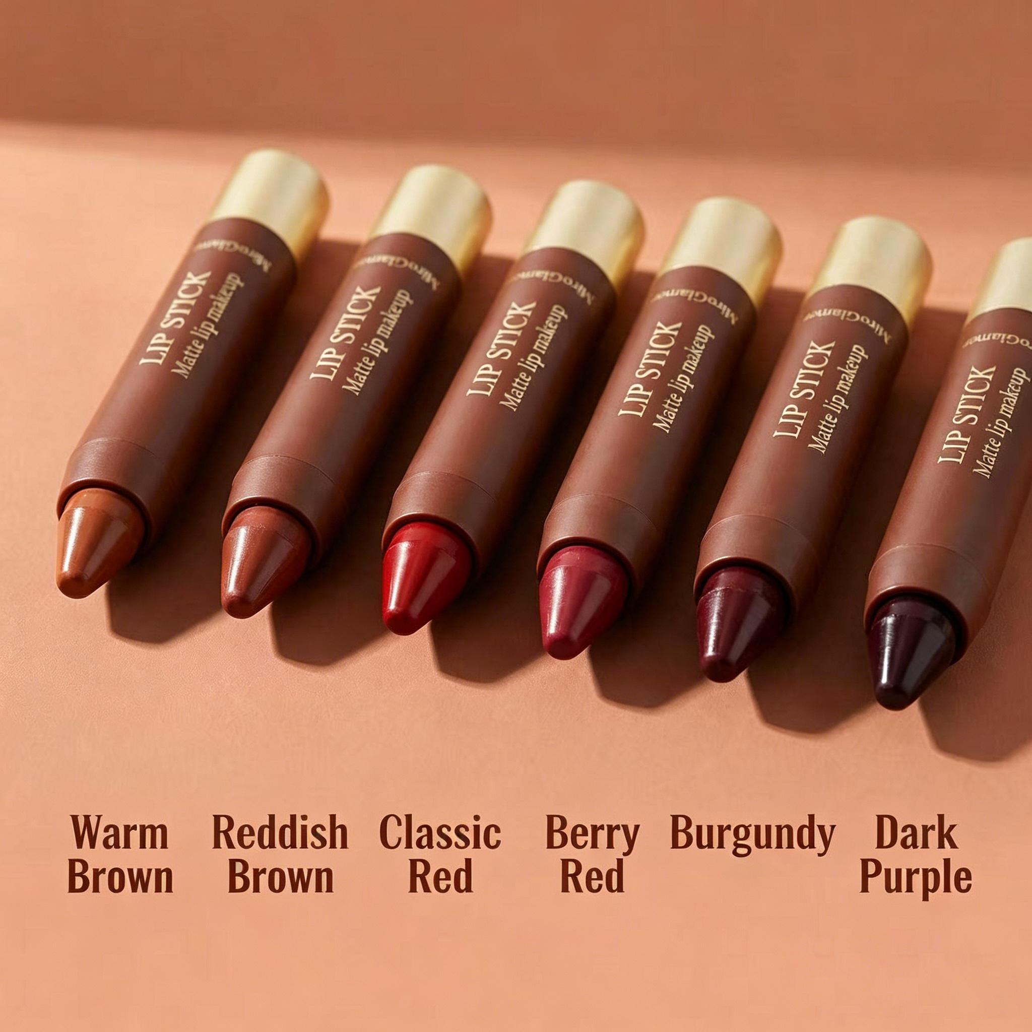 Mooglamor 6Pcs Matte Creamy Lipstick Pencil Set Long Lasting Makeup Waterproof Transferproof Lip Pens Nude Brown Moisturizing Lip Glossy Smooth Cosmetics DealsForYouDays
