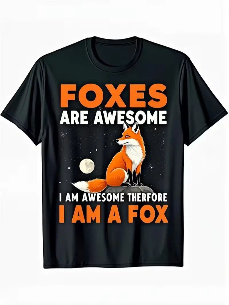 Fox Lover T-Shirt for Men & Women Graphic Tee with I Am Awesome There I Am Fox Design, Perfect Halloween Thanksgiving Christmas Gift for Animal Lovers, Fox Ts, Short Sleeve Top For Daily Activities, Crew Neck