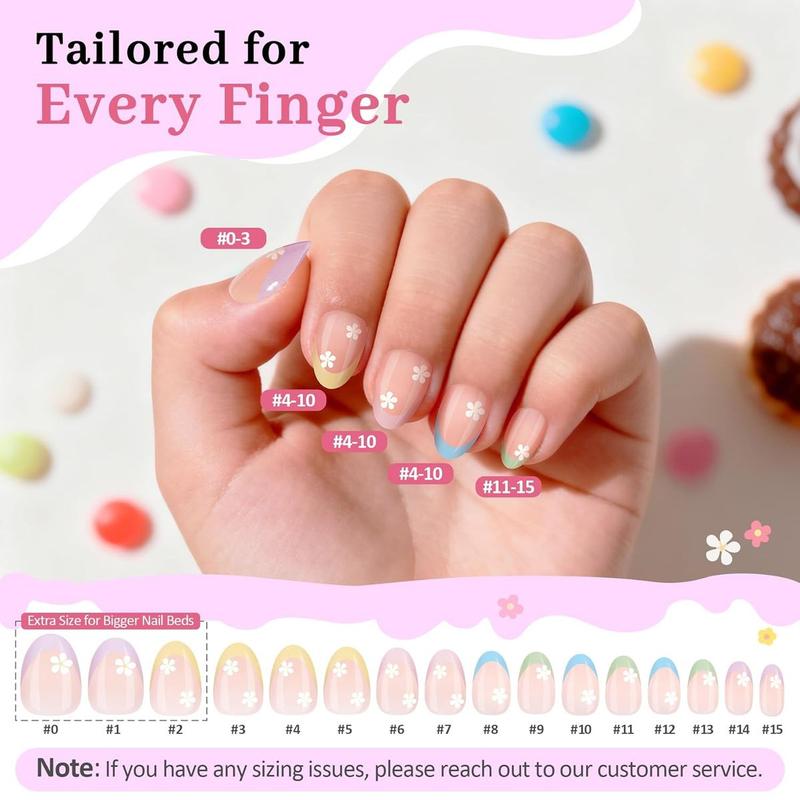 16 Sizes 128 Pieces Press on Nails for Kids, 4 pack Kids Nail Kit Colorful Flower Almond Fake Nail Tips for Girls 8-12 Years Old with Jelly Nail Adhesives & Nail Glue Birthday Easter Gifts