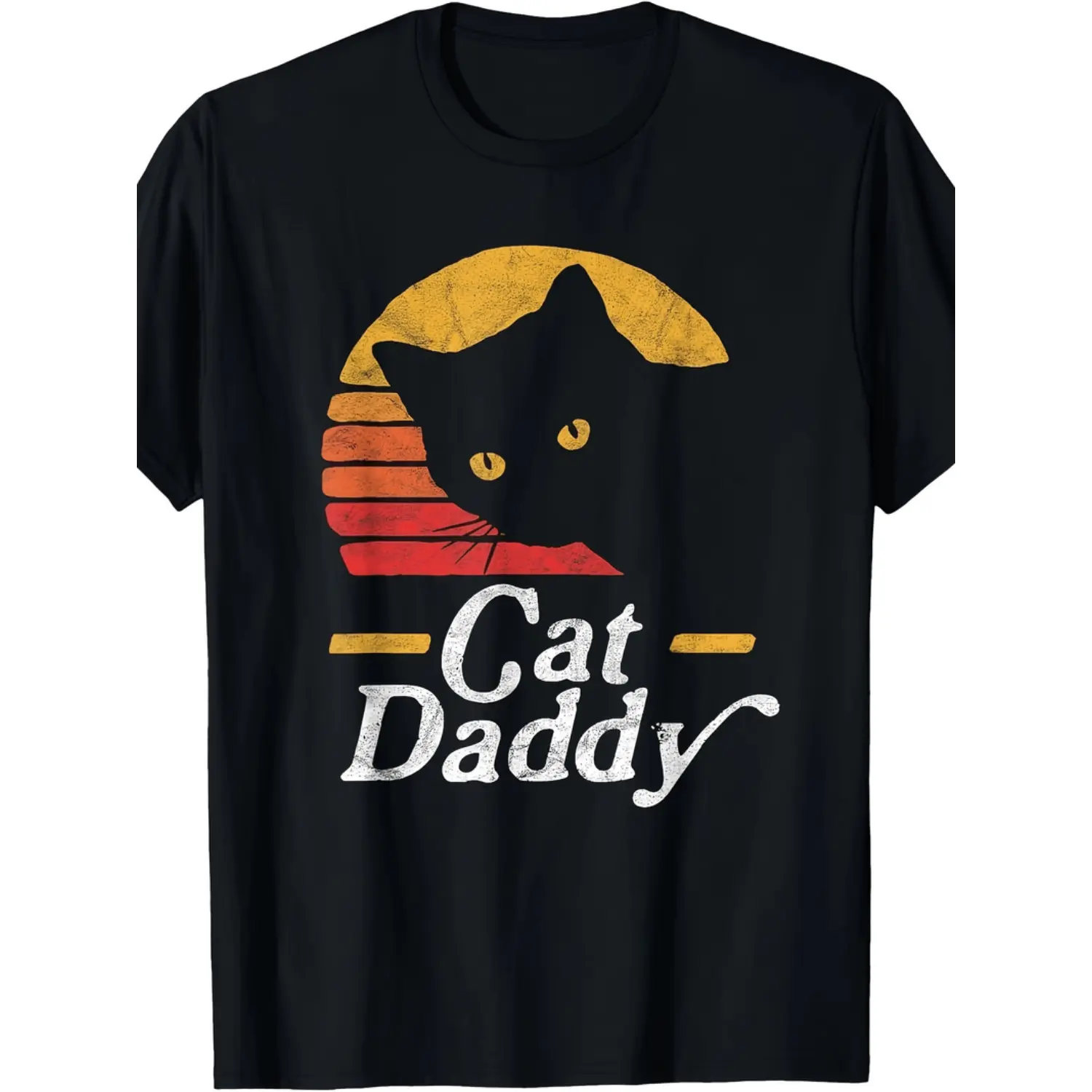 Men's Cat Daddy Graphic T-Shirt, Vintage 80s Distressed Style, Casual Round Neck Shortsleeve Streetwear Top, Funny Gift Idea