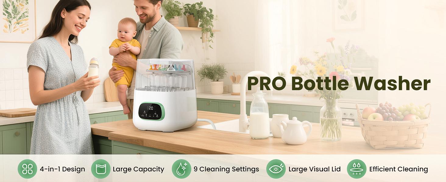 Baby Bottle Washer,Sterilizer And Dryer,Effortless All-in-One Cleaning Mashine,Large Capacity for Bottles,Pump Parts & Baby Essentials, Free Your Hands And Save Time