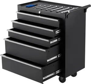 Garvee 5-Drawer Rolling Tool Chest with Lock, Mobile Tool Cabinet on Wheels, Linkable Storage with Keyed Locking System and Drawer Liners for Garage, Workshop