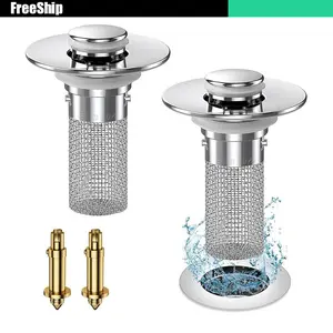 Universal Pop-Up Bathroom Sink Drain Stopper – Odor-Proof Filter with Stainless Steel Hair Catcher, Fits 1.1-1.45 Inch Sinks Resolve hair blockage ﻿