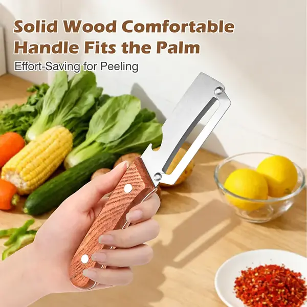 2pcs Premium Multi-Functional Upgrade Vegetable Peeler - Ultra-Sharp Stainless Steel Blade, Wooden Handle, Bottle Opener, Kitchen Companion for Peeling Vegetables/Fruits, Home Supplies Kitchen Utensils & Gadgets Peelers & Cutters