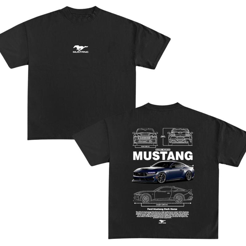 Ford Mustang Dark H0rse T-Shirt - Double-Sided Print Design, Crew Neck, Cotton Material, Made In The USA, Unisex