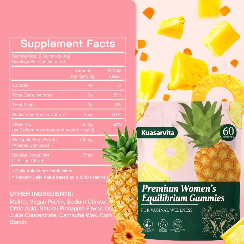 Feminine Balance Gummies 3 Pack, Premium Hawaiian Pineapple Flavor, Women's pH Health Support, Immune & Energy Boost, Vegan Gluten-Free, 60 Count Each