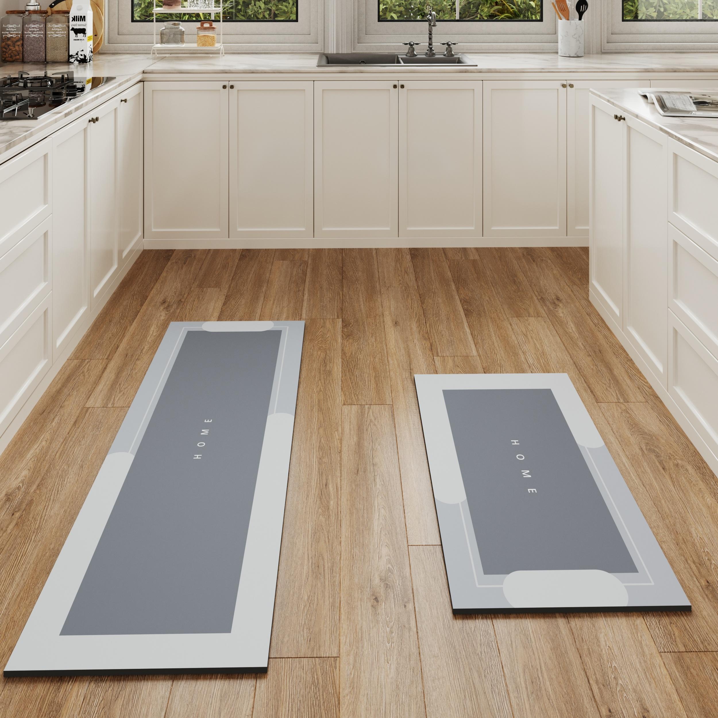 Kitchen Rug 2-Piece Set: Absorbent, Anti-Slip, Stain-Resistant Long Runner Mat, Floor Anti-Slip Mat, Home Decor. Suitable For Anti-Slip Areas Such As The Living Room, Bedroom, Bathroom Entrance, Sink, And Laundry Room.